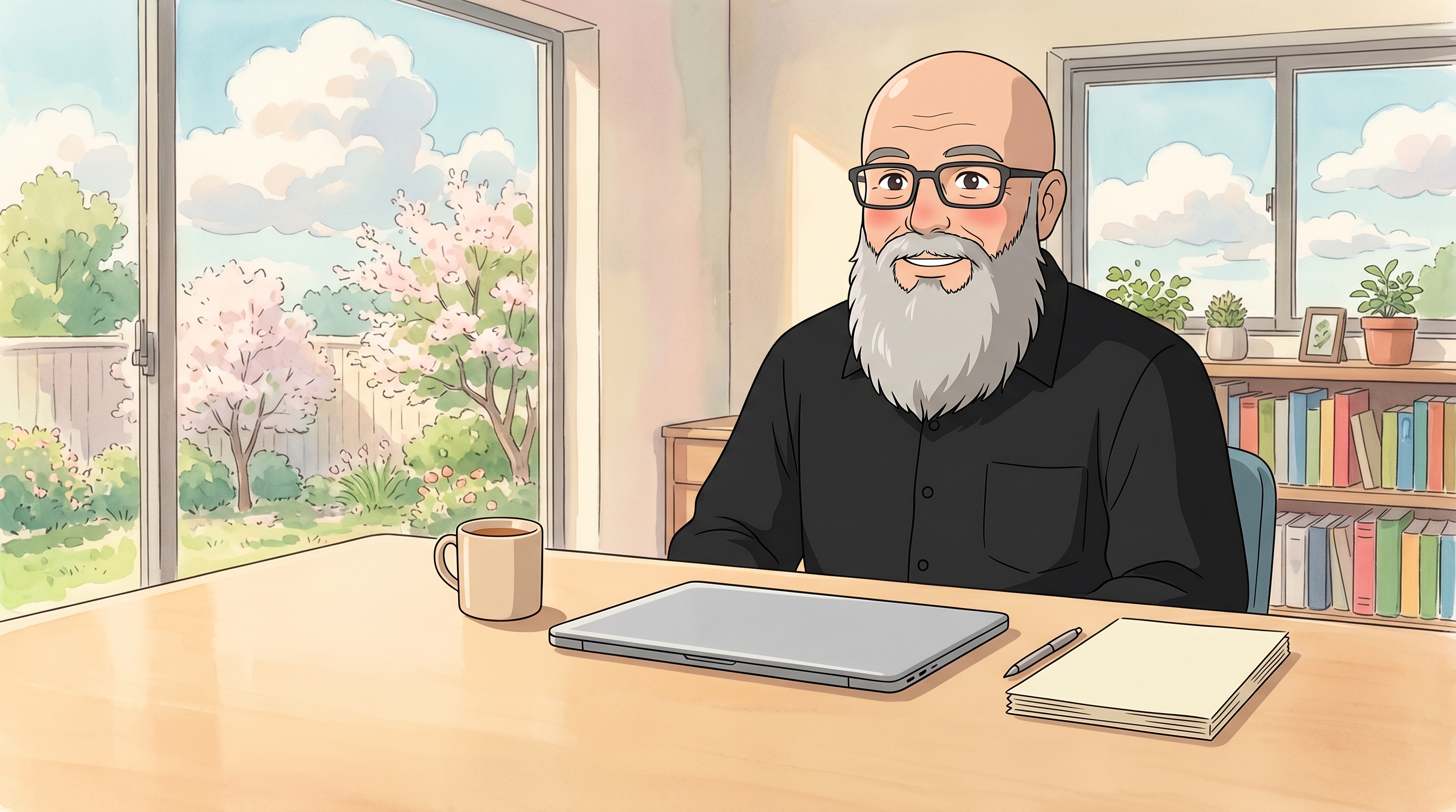 An AI employee at their home office, ready to work